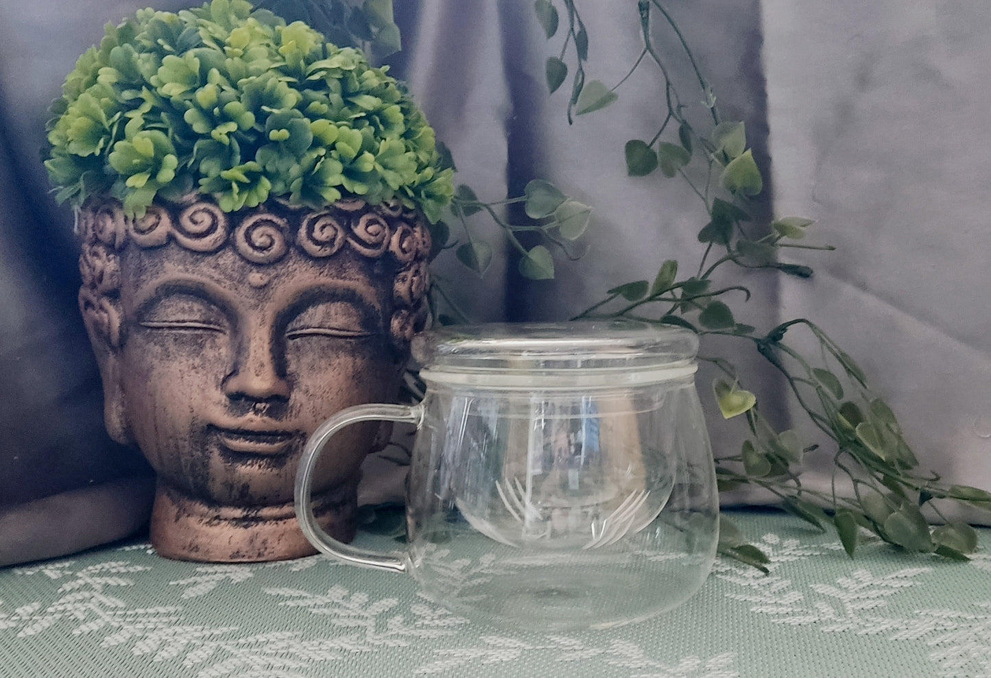 Tasse à thé en verre avec infuseur et couvercle